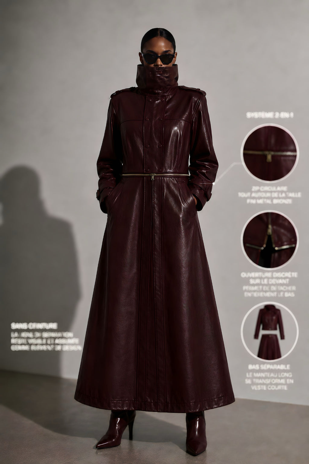 MANTEAU CONVERTIBLE 2-EN-1 KYNA — BORDEAUX