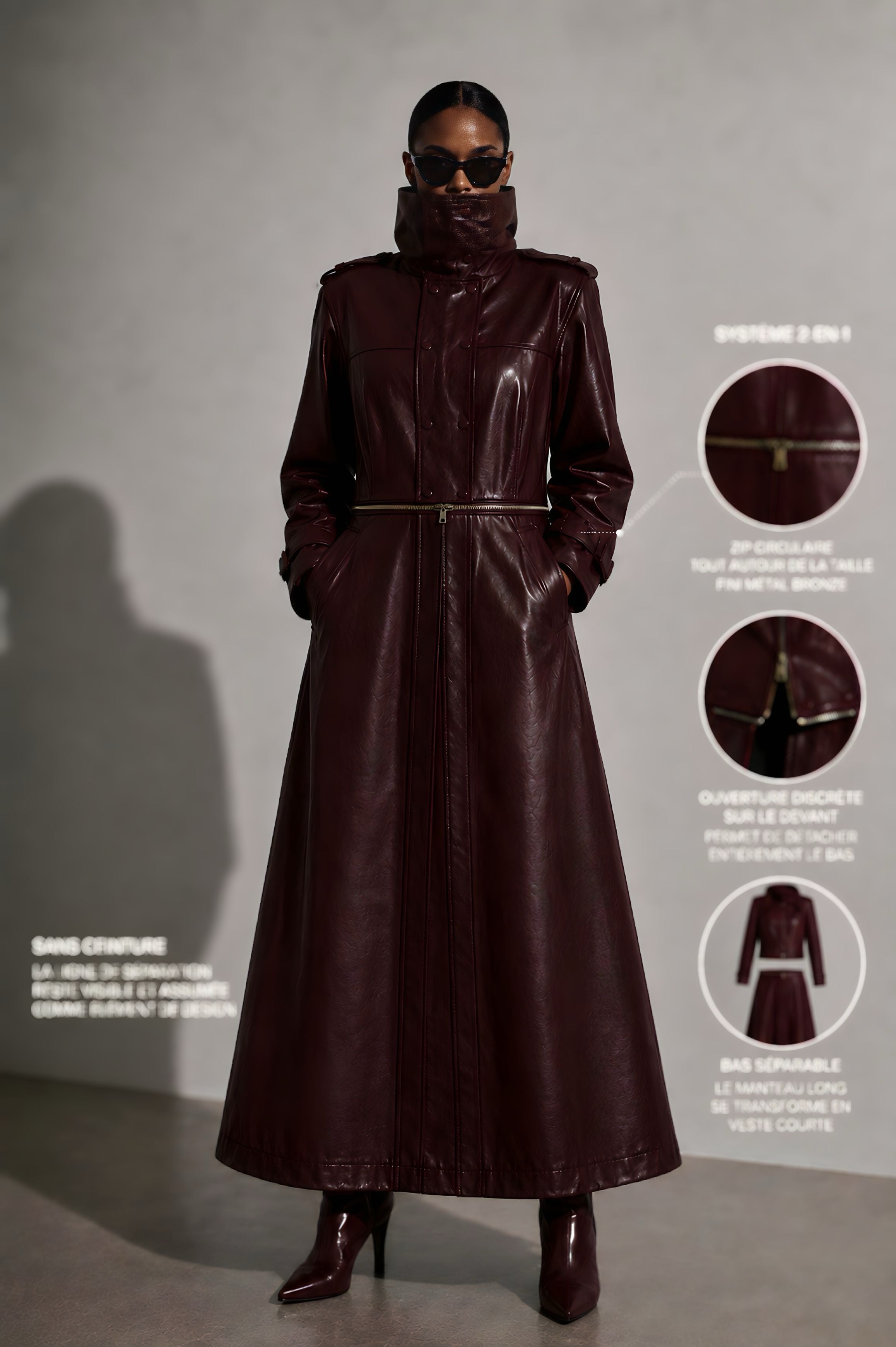 MANTEAU CONVERTIBLE 2-EN-1 KYNA — BORDEAUX
