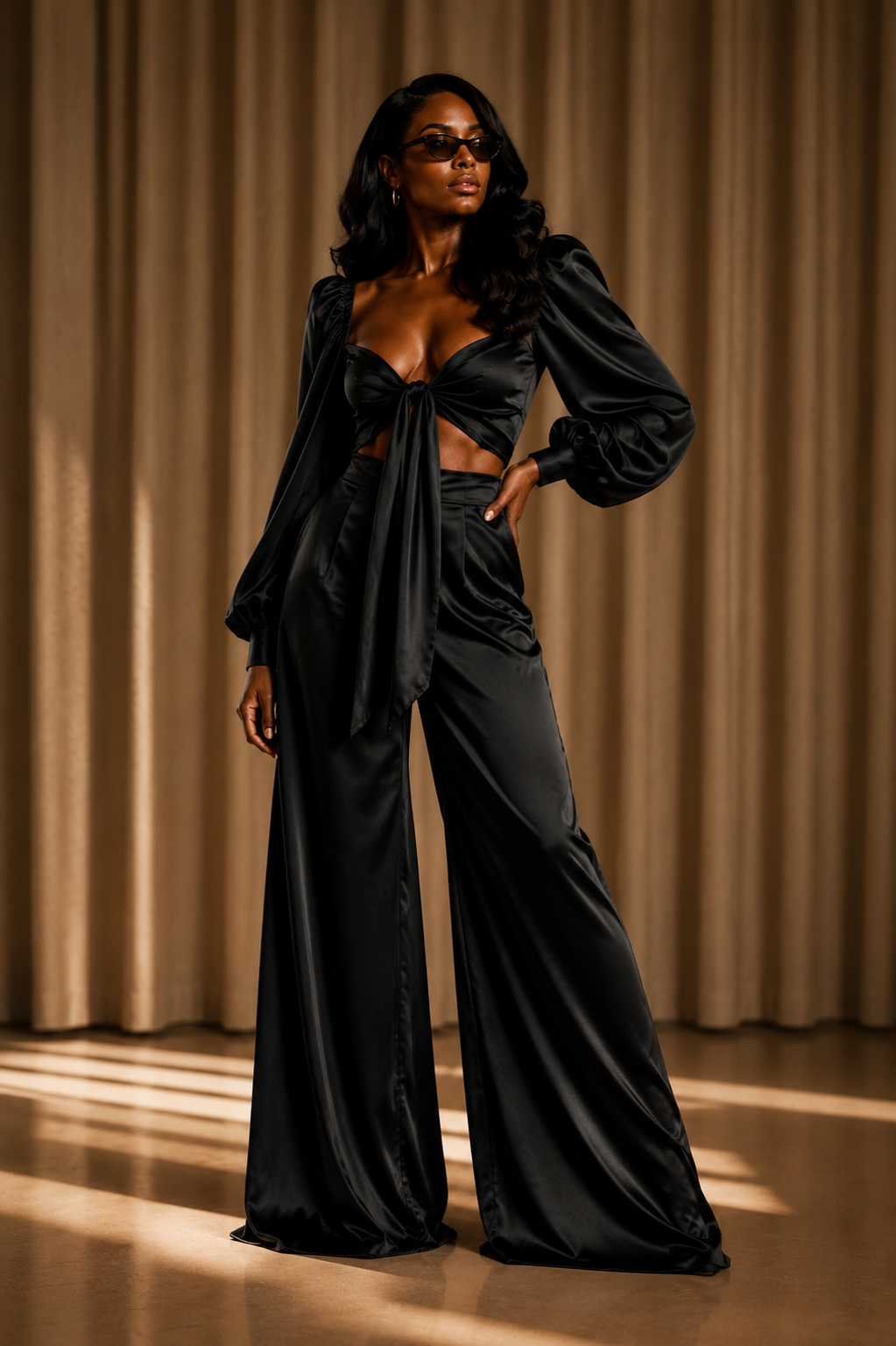 KIARA Jumpsuit – Black Satin