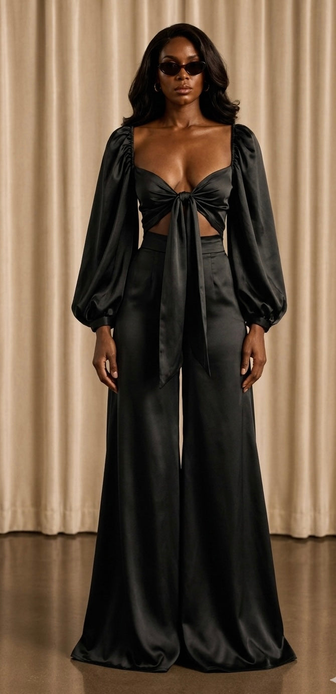 KIARA Jumpsuit – Black Satin